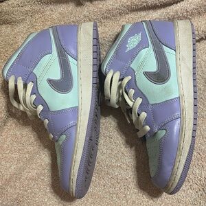 Jordan one mids, blue and purple